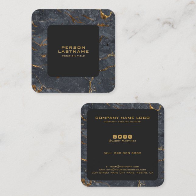 Tarjeta De Visita Cuadrada Black and gold luxury marble texture (Anverso / Reverso)