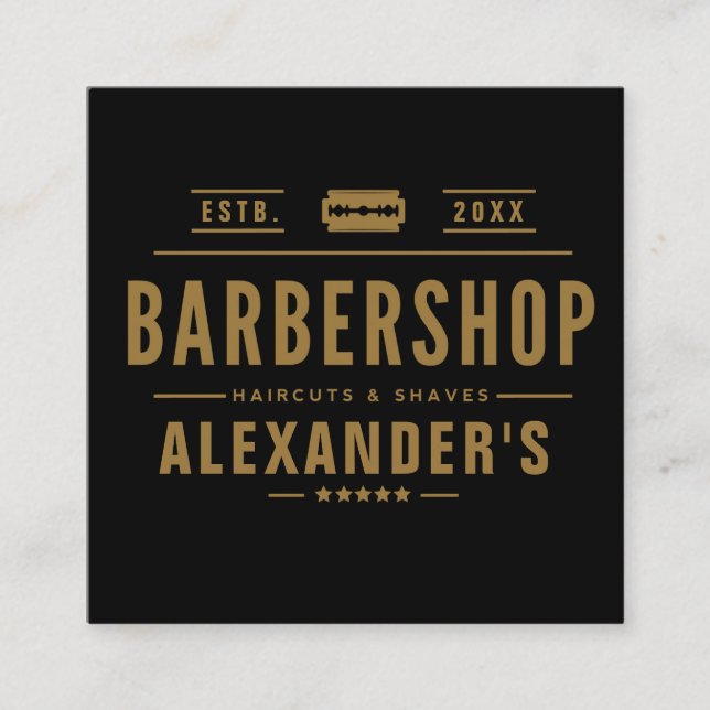 Tarjeta De Visita Cuadrada Black and Tan Modern Barbershop Square (Anverso)