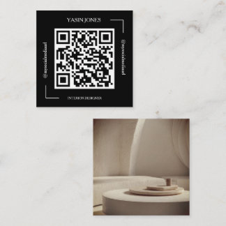 Tarjeta De Visita Cuadrada Black and White QR Code Interior Designer