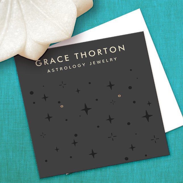 Tarjeta De Visita Cuadrada Black Boho Astrology Stars Earl Display (Subido por el creador)