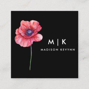 Tarjeta De Visita Cuadrada Black Boho Watercolor Wildflower Floral Designer