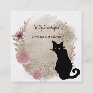 Tarjeta De Visita Cuadrada Black Cat Boho Watercolor Square Business Card