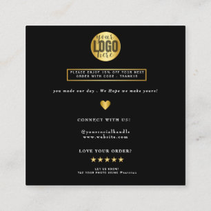 Tarjeta De Visita Cuadrada Black Classy y elegante dorado gracias