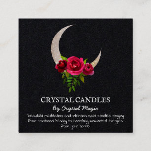 Tarjeta De Visita Cuadrada Black Crescent Moon Crystal Candle Intención Spel