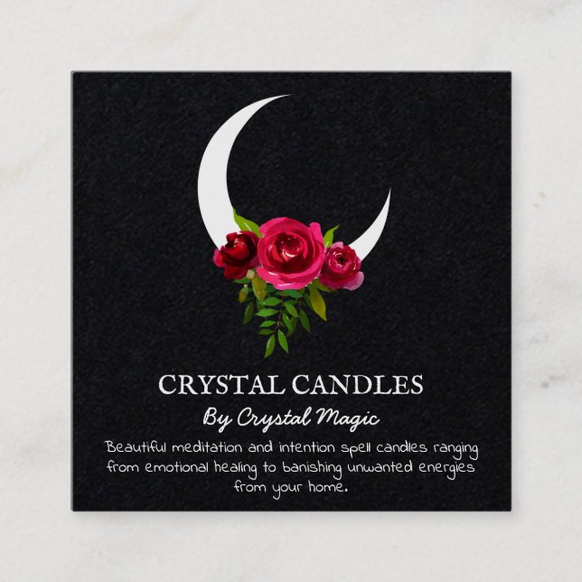 Tarjeta De Visita Cuadrada Black Crescent Moon Crystal Candle Intención Spell (Anverso)