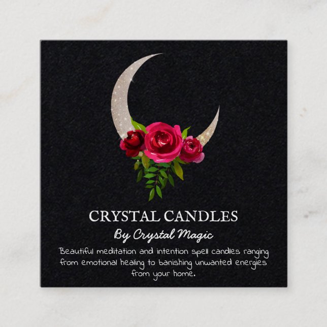 Tarjeta De Visita Cuadrada Black Crescent Moon Crystal Candle Intención Spell (Anverso)