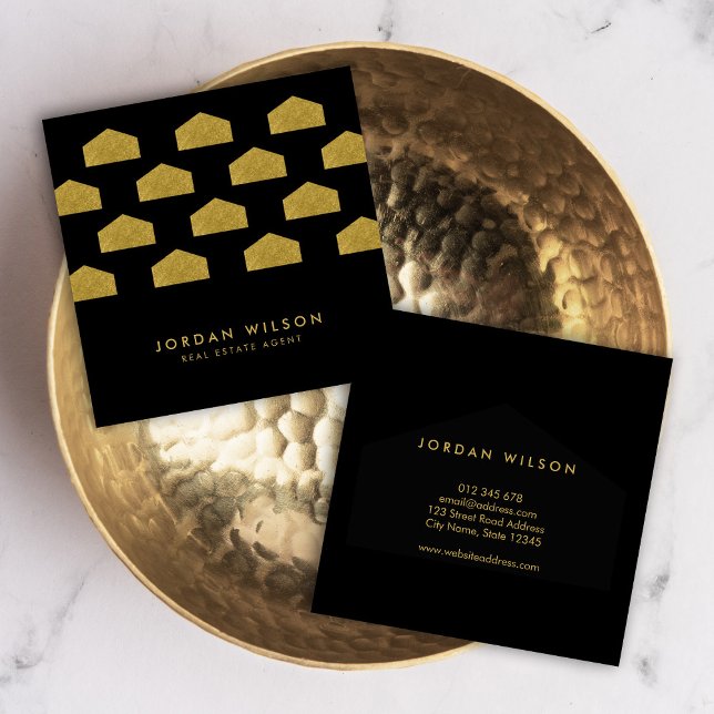 Tarjeta De Visita Cuadrada Black Elegant House Pattern Real Estate (Subido por el creador)