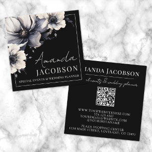 Tarjeta De Visita Cuadrada Black Floral Elegant Professional