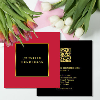 Tarjeta De Visita Cuadrada Black gold cardinal red QR code professional