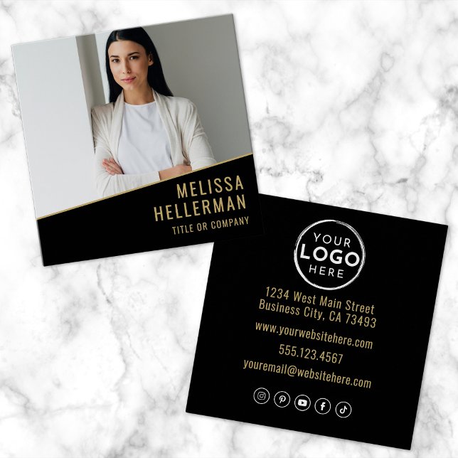 Tarjeta De Visita Cuadrada Black Gold Chic Real Estate (Black Gold Chic Real Estate Square Business Card )