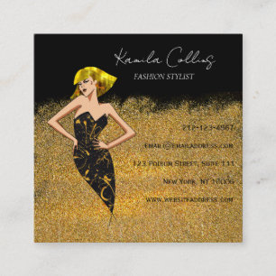 Tarjeta De Visita Cuadrada Black Gold Chica Black Dress Fashilist