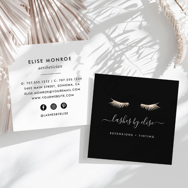 Tarjeta De Visita Cuadrada Black & Gold Lashes (Subido por el creador)