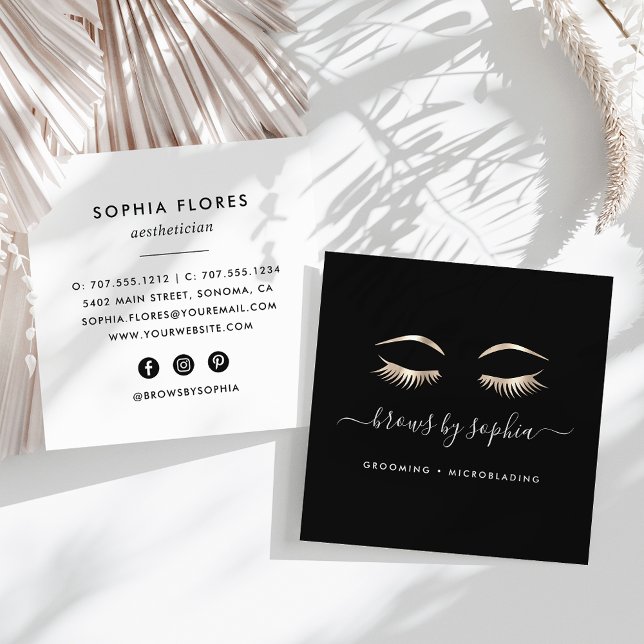 Tarjeta De Visita Cuadrada Black & Gold Lashes y Broches (Subido por el creador)