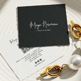 Tarjeta De Visita Cuadrada BLACK Moderno Elegante Mínimo Código QR Profesiona