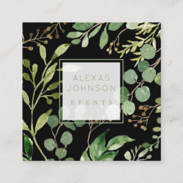 Tarjeta De Visita Cuadrada Black Moody Modern Greenery Spring