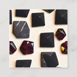 Tarjeta De Visita Cuadrada Black Obsidian y Garnet Gold Hexagon Geométrico P