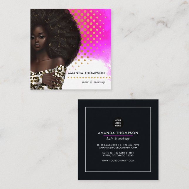 Tarjeta De Visita Cuadrada Black Queen Beauty Fashion Square Business Card (Anverso / Reverso)