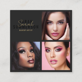 Tarjeta De Visita Cuadrada Black Stylish Makeup Artist Beauty Salon 3 Photo
