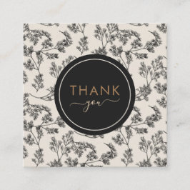 Tarjeta De Visita Cuadrada Black Vintage Botanical Floral Pattern Gracias
