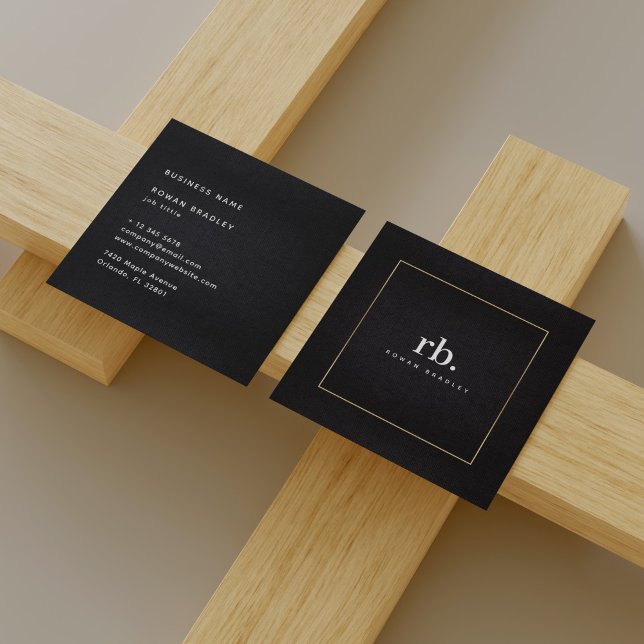 Tarjeta De Visita Cuadrada Black White Gold Fabric Effect Elegant Monogram (Subido por el creador)