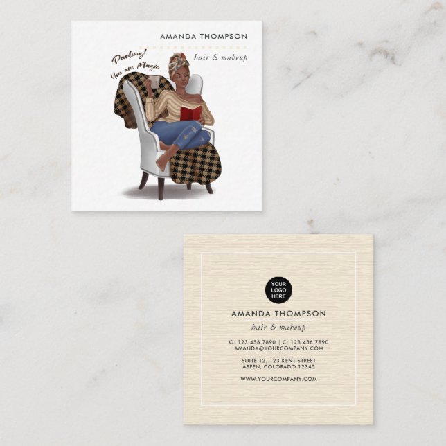Tarjeta De Visita Cuadrada Black Woman Beauty Fashion Square Business Card (Anverso / Reverso)