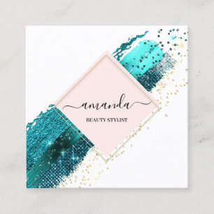 Tarjeta De Visita Cuadrada Blanco del logotipo de belleza profesional de marc