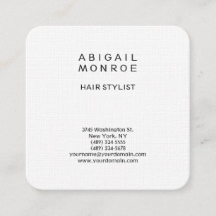 Tarjeta De Visita Cuadrada Blanco llano profesional minimalista moderno de