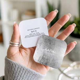 Tarjeta De Visita Cuadrada Blanco minimalista cuadrado moderno de plata gris