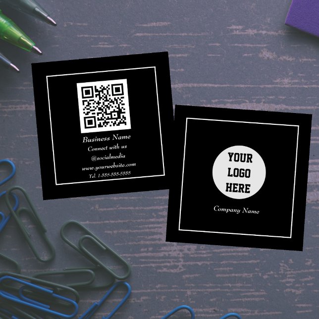 Tarjeta De Visita Cuadrada Blanco negro escaneado de código QR profesional (Subido por el creador)
