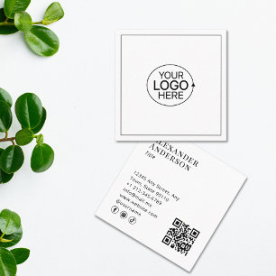 Tarjeta De Visita Cuadrada Blanco y negro Añadir tu logotipo Código QR Medios