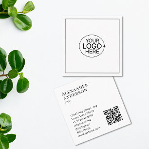 Tarjeta De Visita Cuadrada Blanco y negro contemporáneo Añade tu logotipo cód