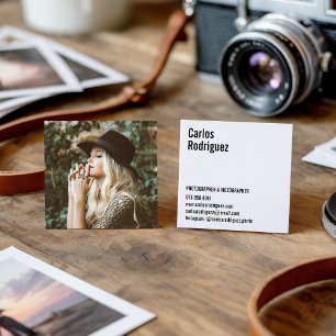 Tarjeta De Visita Cuadrada Blanco y negro simple de la foto moderna del