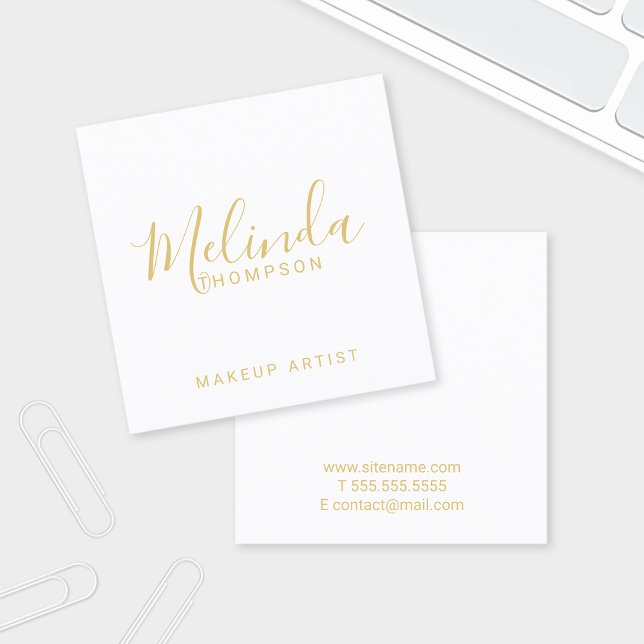 Tarjeta De Visita Cuadrada Blanco y oro profesional y moderno (Subido por el creador)