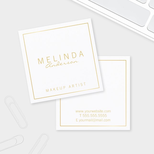 Tarjeta De Visita Cuadrada Blanco y oro simple profesional y moderno (Subido por el creador)