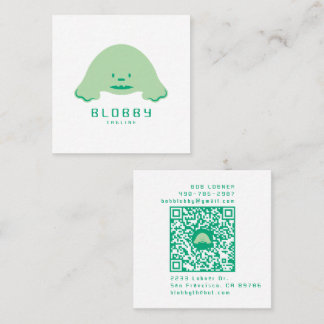 Tarjeta De Visita Cuadrada Blobby Character Logo | Fun Mascot with QR code