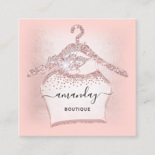 Tarjeta De Visita Cuadrada Blogger de moda Rosa Purpurina Cloth Hanger Boutiq