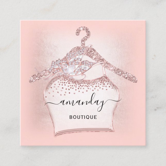 Tarjeta De Visita Cuadrada Blogger de moda Rosa Purpurina Cloth Hanger Boutiq (Anverso)
