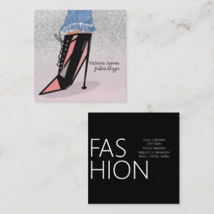 Tarjeta De Visita Cuadrada Blogger Fashionista de Belleza Chic Zapatos Brilla