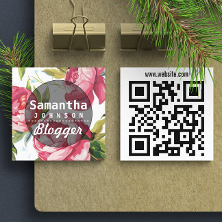 Tarjeta De Visita Cuadrada Blogger floral rosa moderno código QR