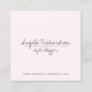 Tarjeta De Visita Cuadrada Blogger minimalista y único escrito a mano Rosa