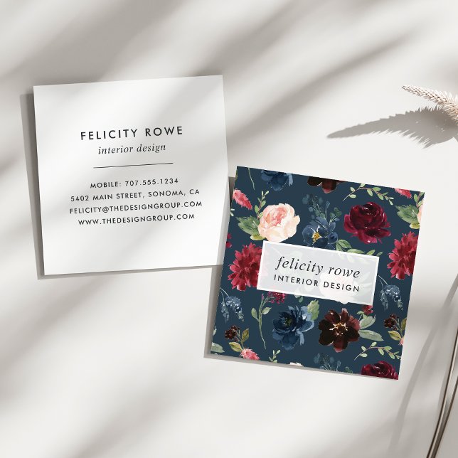Tarjeta De Visita Cuadrada Bloom radiante | Patrón botánico (Subido por el creador)