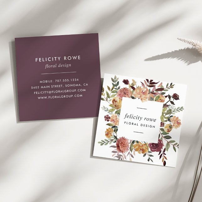 Tarjeta De Visita Cuadrada Bloom ruso | Marco floral (Subido por el creador)