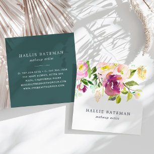 Tarjeta De Visita Cuadrada Bloom vibrante   Floral acuarela moderna