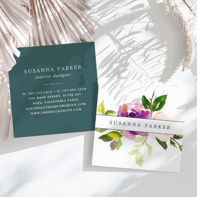 Tarjeta De Visita Cuadrada Bloom vibrante | Floral acuarela moderna (Subido por el creador)