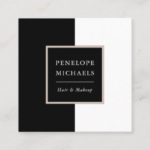 Tarjeta De Visita Cuadrada Bloque de color blanco y negro de moda