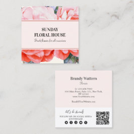 Tarjeta De Visita Cuadrada Blossom Peony Watercolor Flor Feminine Square Bu