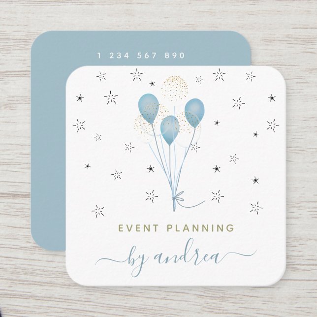 Tarjeta De Visita Cuadrada Blue Balloons & Stars Kids Event Planner QR Code (Subido por el creador)