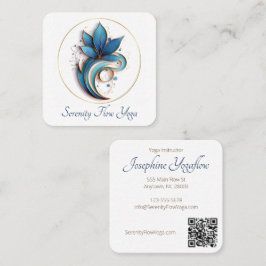 Tarjeta De Visita Cuadrada Blue Brown Resumen Lotus Elegant elegante QRC