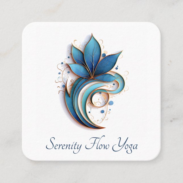 Tarjeta De Visita Cuadrada Blue Brown Resumen Lotus Swirl Elegante (Anverso)