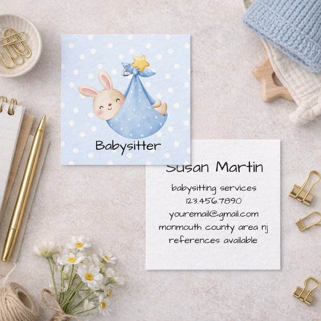 Tarjeta De Visita Cuadrada Blue Bunny Baby sling Snow Babysitter  (Subido por el creador)